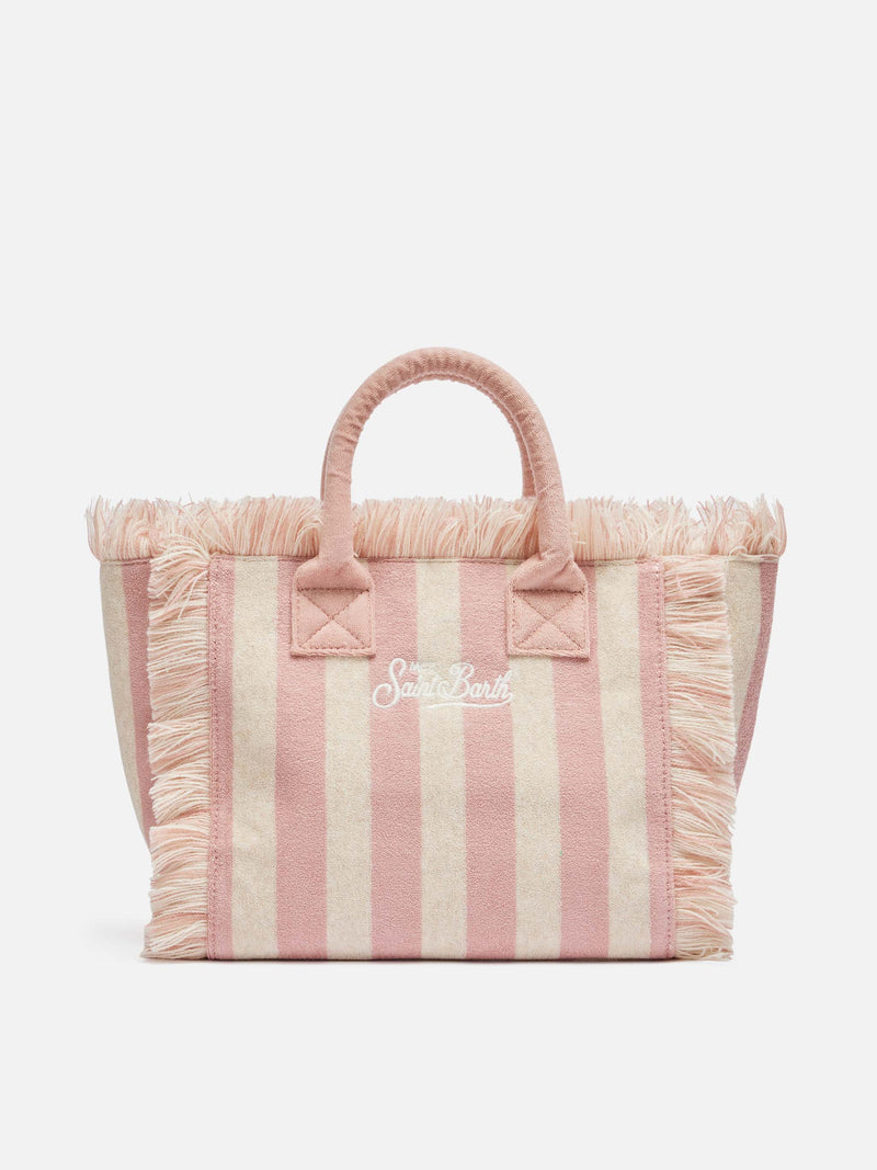 Borsa Colette in spugna rosa chiaro con stampa a righe rosa