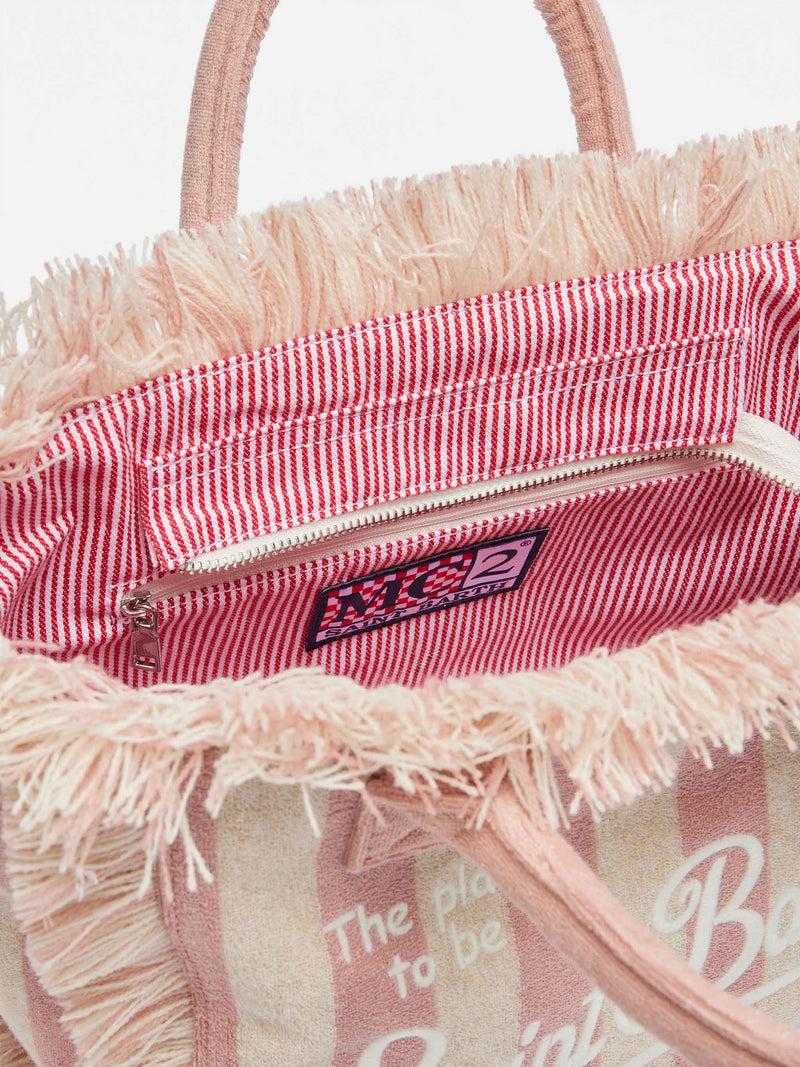 Borsa Colette in spugna rosa chiaro con stampa a righe rosa