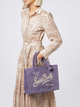 Lilac Colette Raffia handbag with embroidery