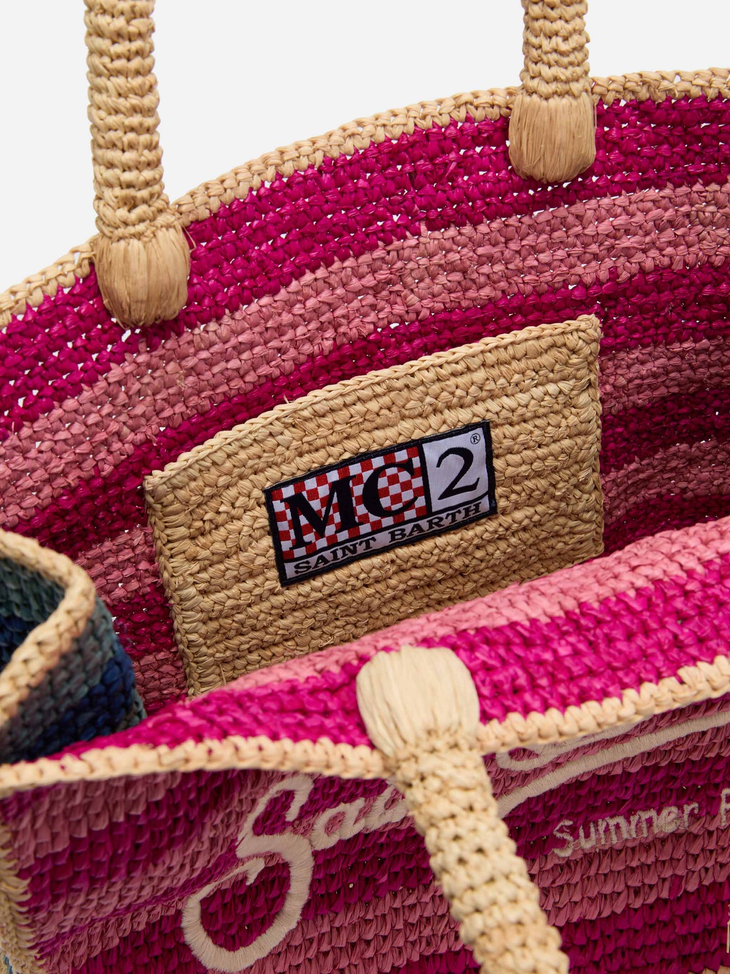 Colette Raffia Handtasche mehrfarbig gestreift mit Logo-Stickerei