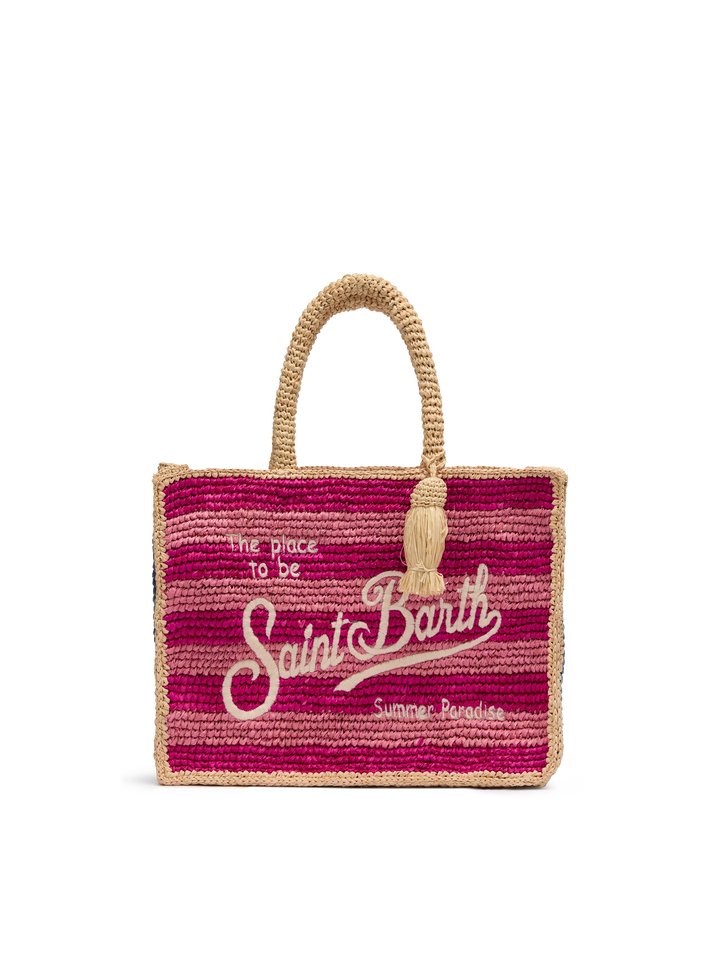 Colette Raffia multicolor striped handbag with logo  embroidery
