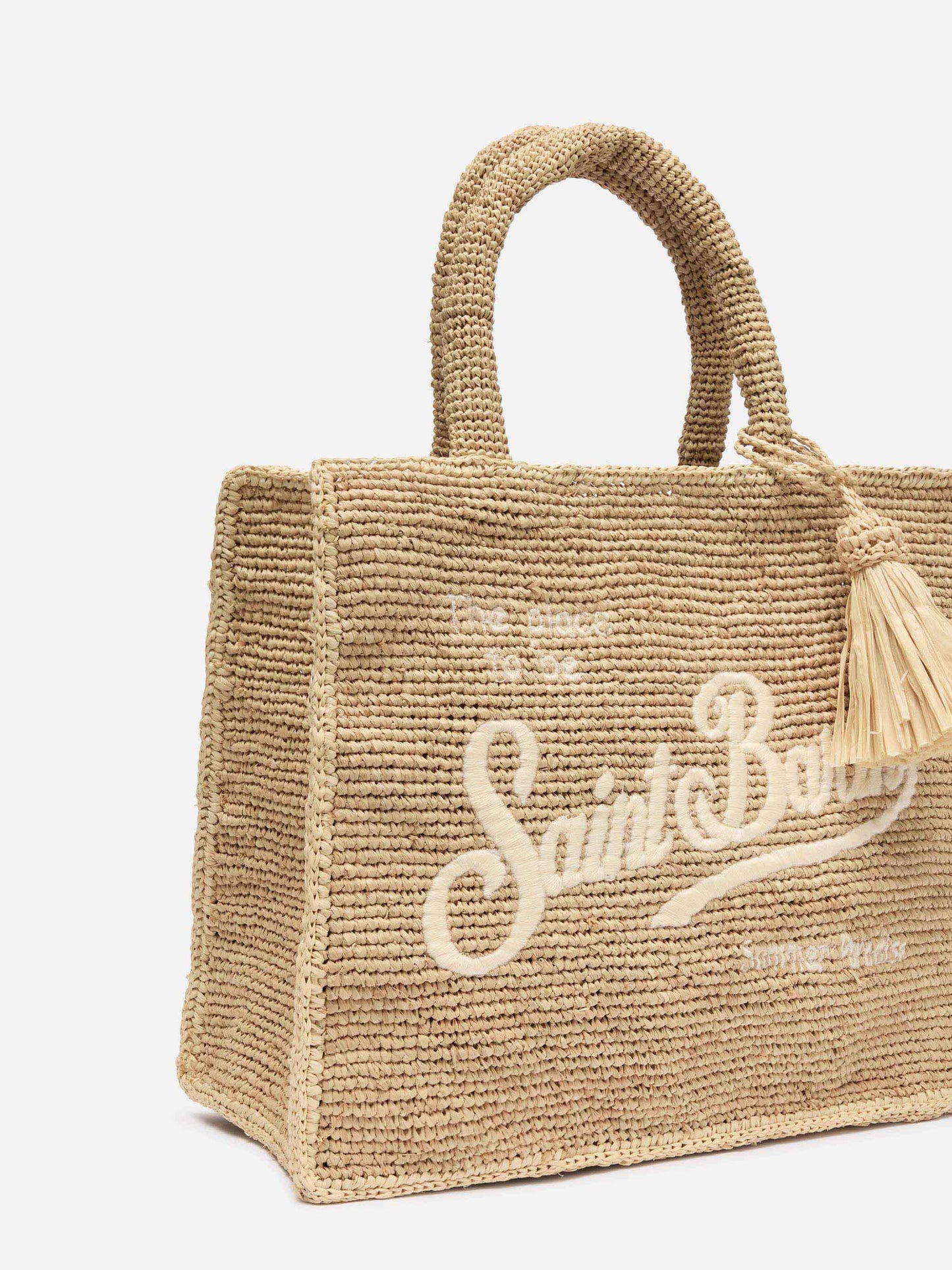 Borsa Colette in rafia con logo ricamato