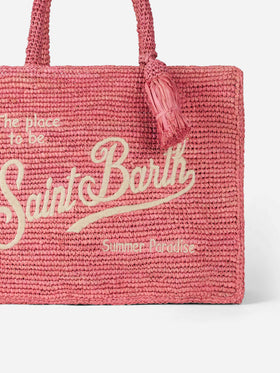 Borsa Colette in rafia rosa con ricami