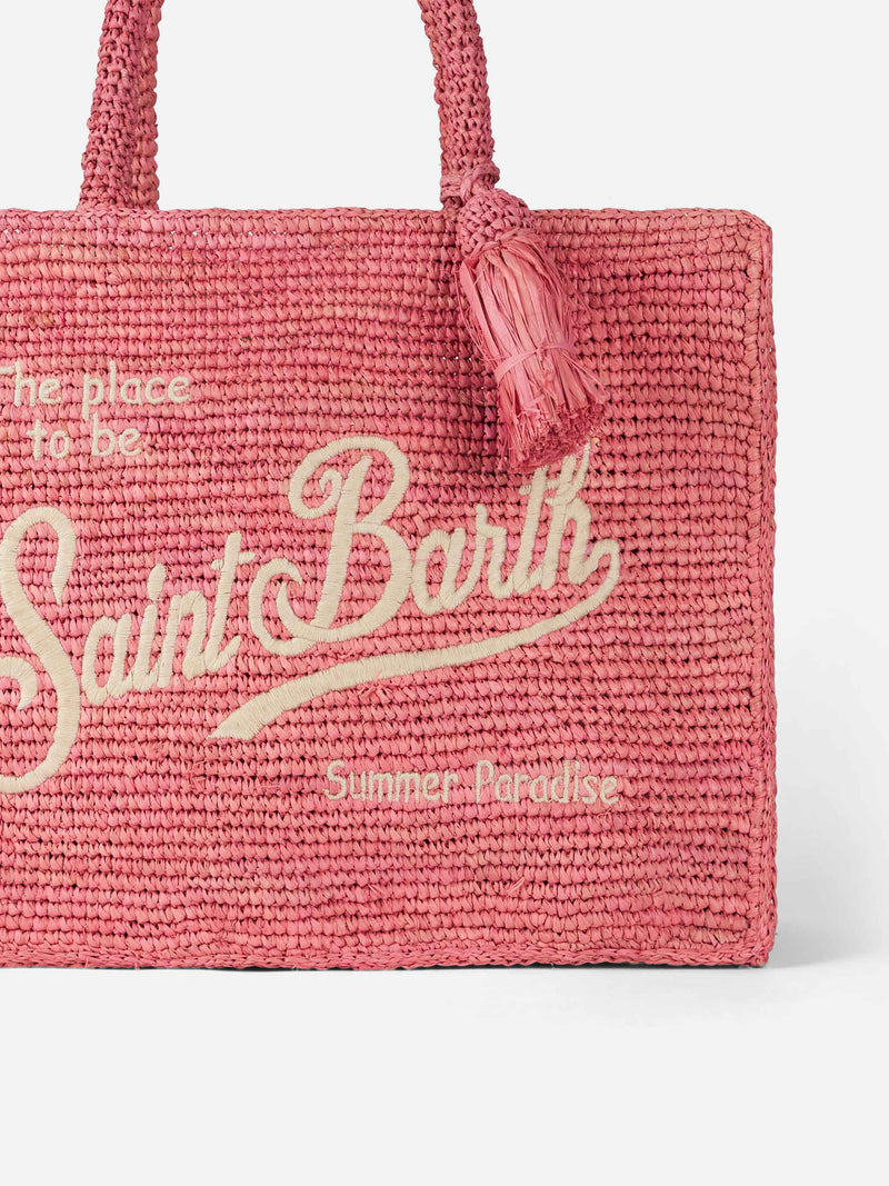 Pink Colette Raffia handbag with embroidery