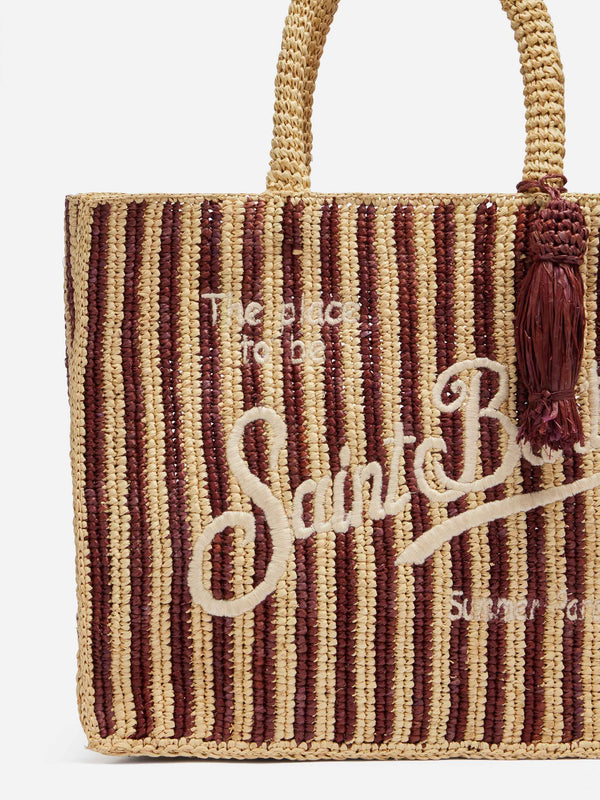 Colette Raffia brown striped handbag with logo  embroidery