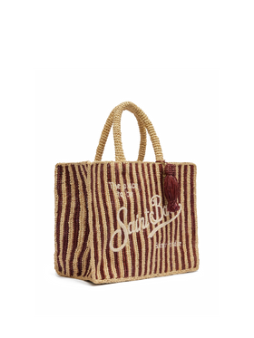 Colette Raffia brown striped handbag with logo  embroidery