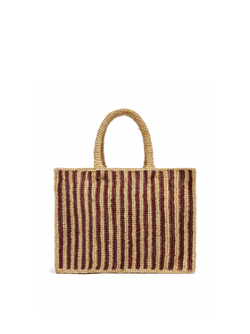 Colette Raffia brown striped handbag with logo  embroidery