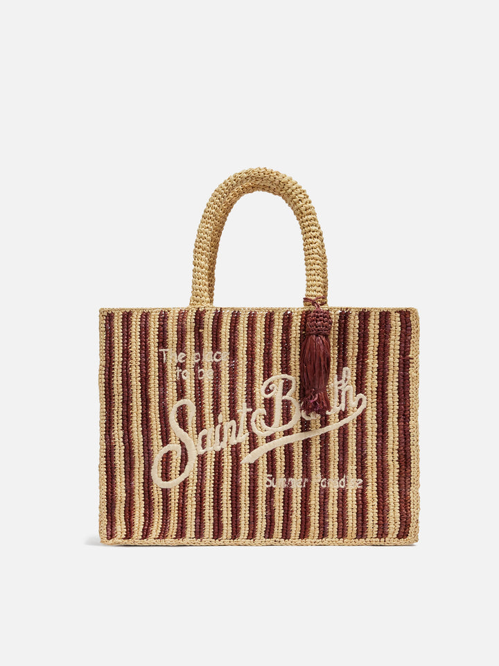 Colette raffia striped bag with embroidered logo and tassel