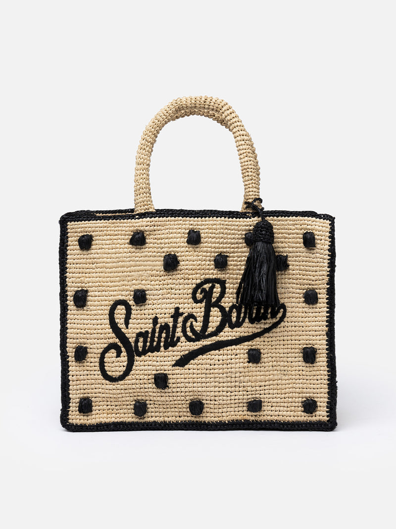 Naturbeige Colette Raffia-Handtasche mit Polka-Dot-Applikationen