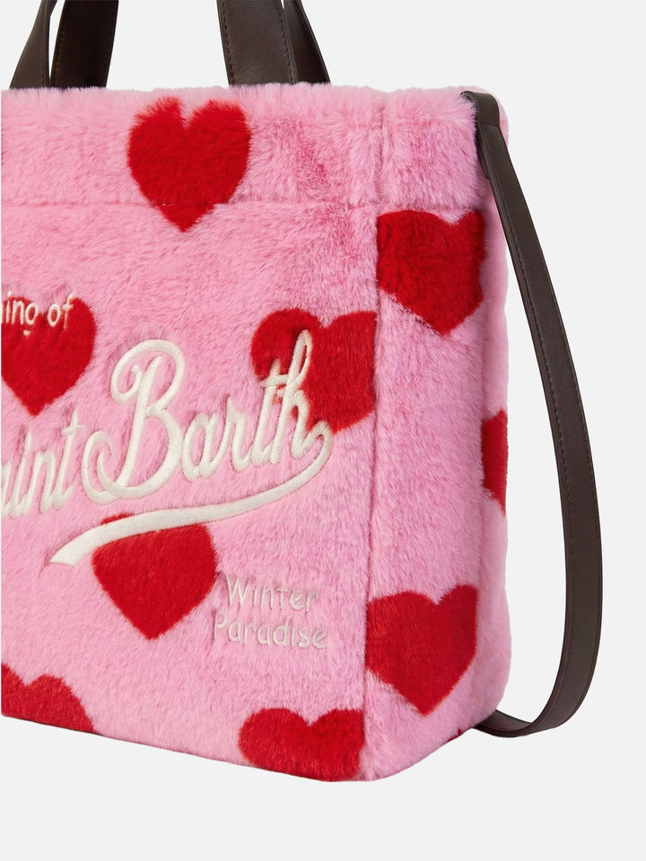 Colette Soft faux fur bag with heart print