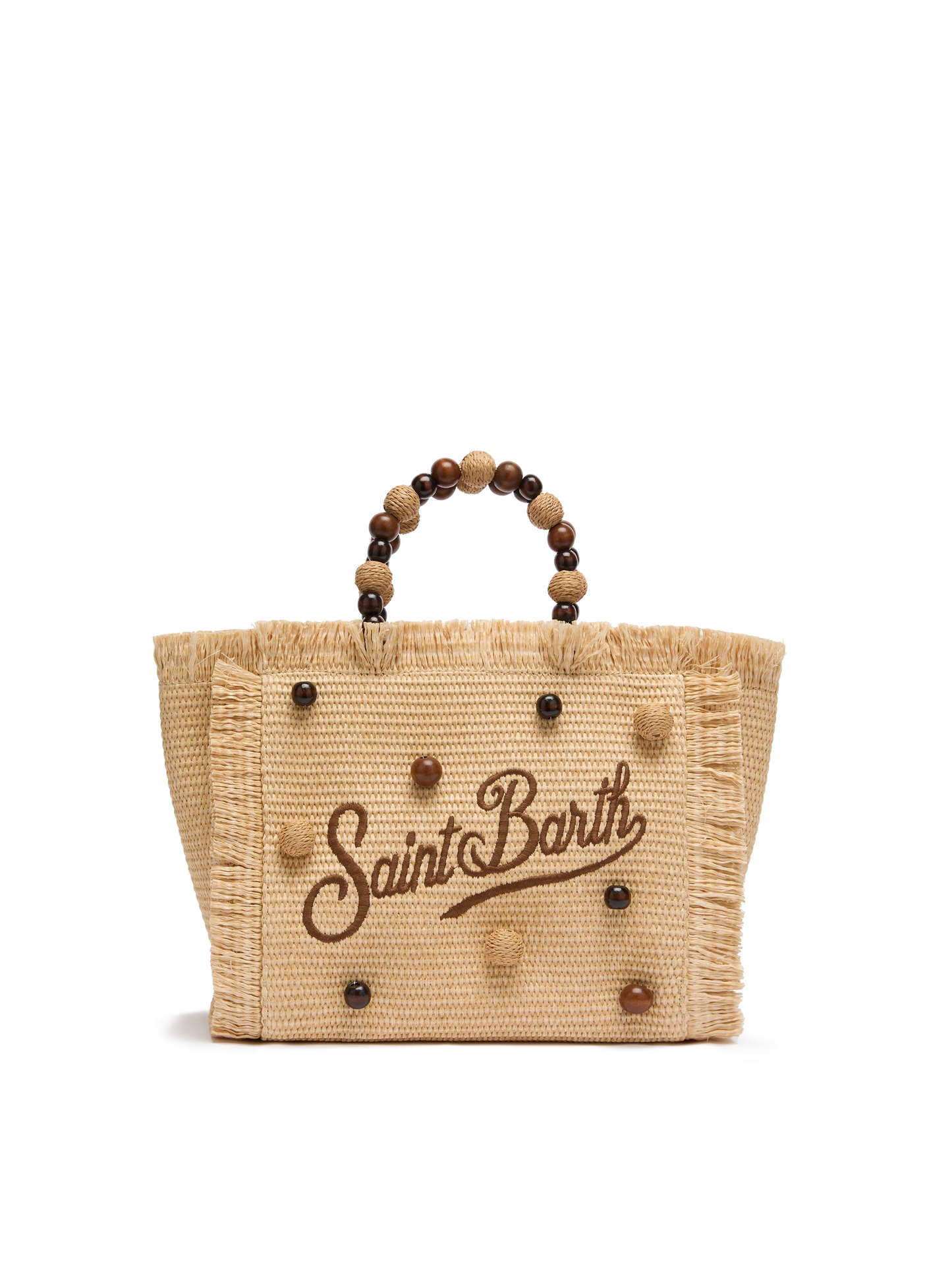 Colette Straw effect handbag with wooden beads and logo embroidery