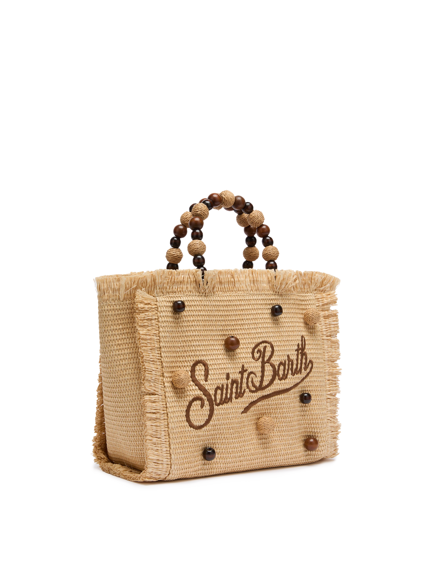 Colette Straw effect handbag with wooden beads and logo embroidery