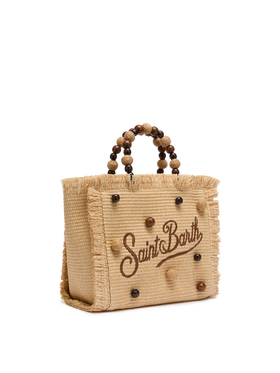 Colette Straw effect handbag with wooden beads and logo embroidery