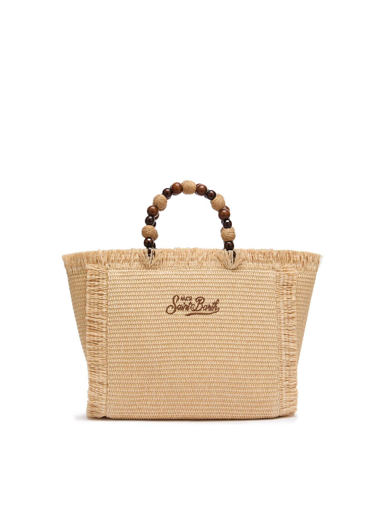 Colette Straw effect handbag with wooden beads and logo embroidery