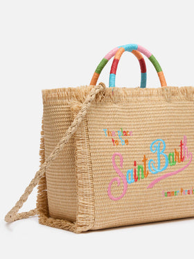 Colette Straw effect handbag with multicolor logo embroidery