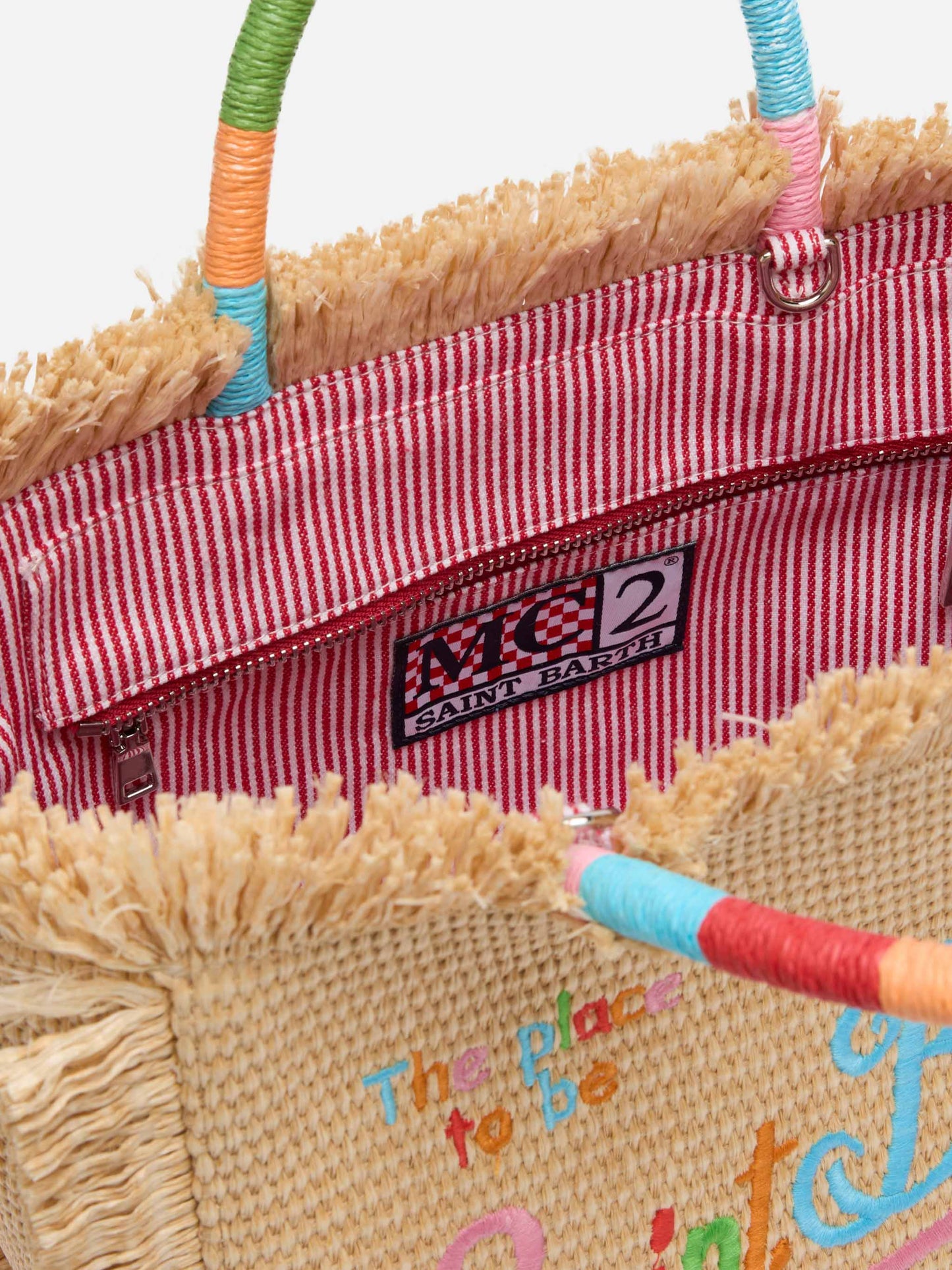 Colette Straw effect handbag with multicolor logo embroidery