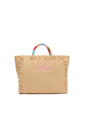 Colette Straw effect handbag with multicolor logo embroidery