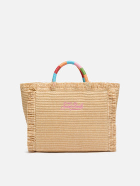 Colette Handtasche in Strohoptik mit mehrfarbiger Logostickerei