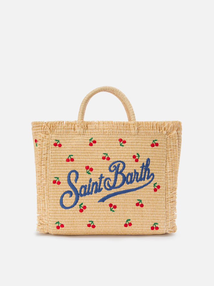 Colette bag in straw effect fabric with cherry embroidery