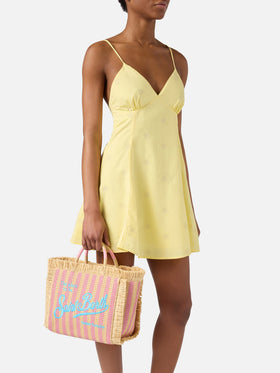 Colette bag in striped straw effect fabric with embroidered logo