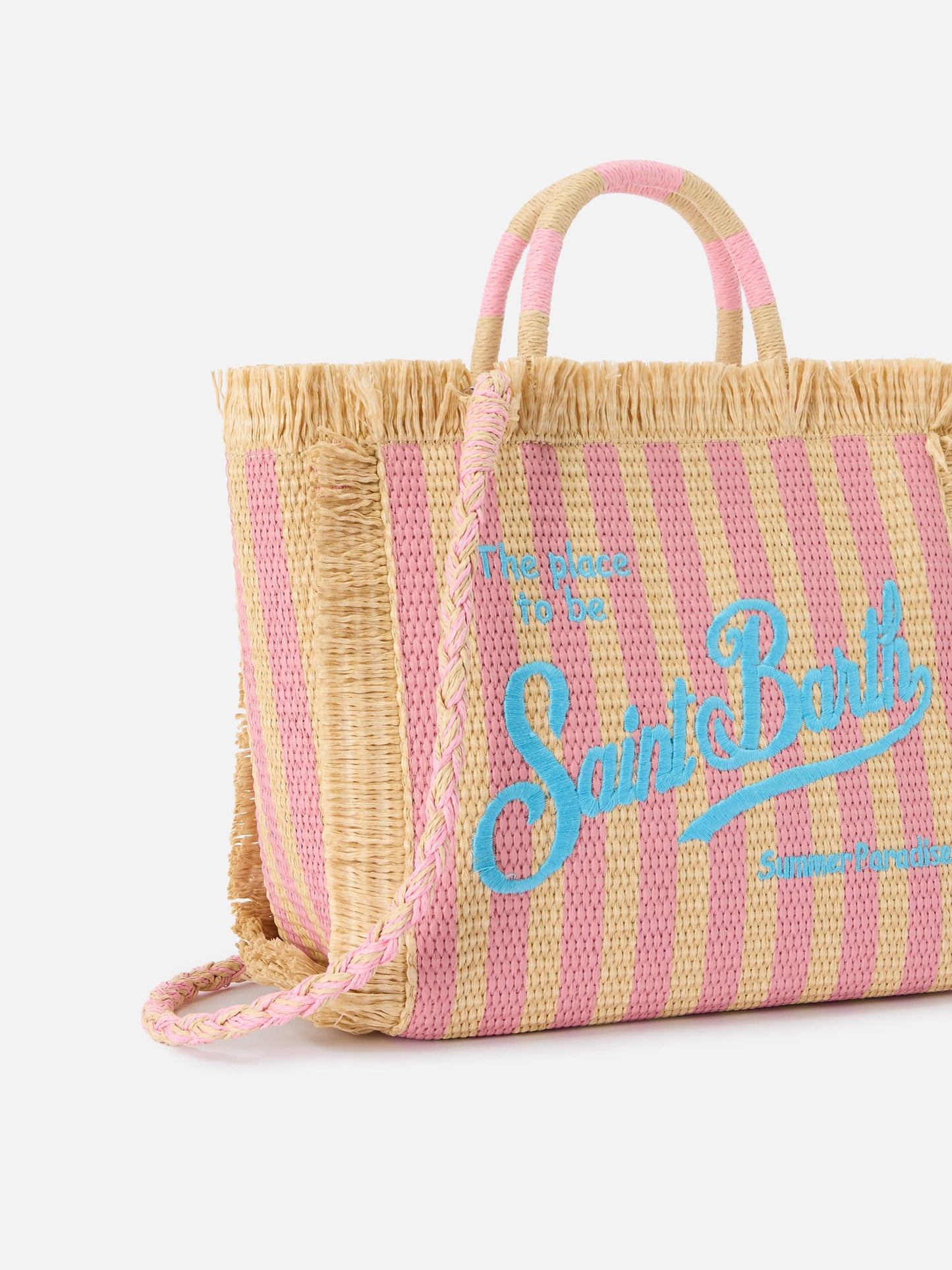 Colette bag in striped straw effect fabric with embroidered logo