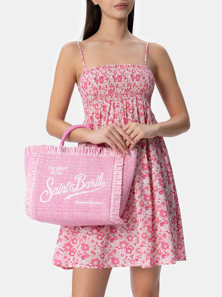 Borsa a mano Colette in paglia rosa con ricami