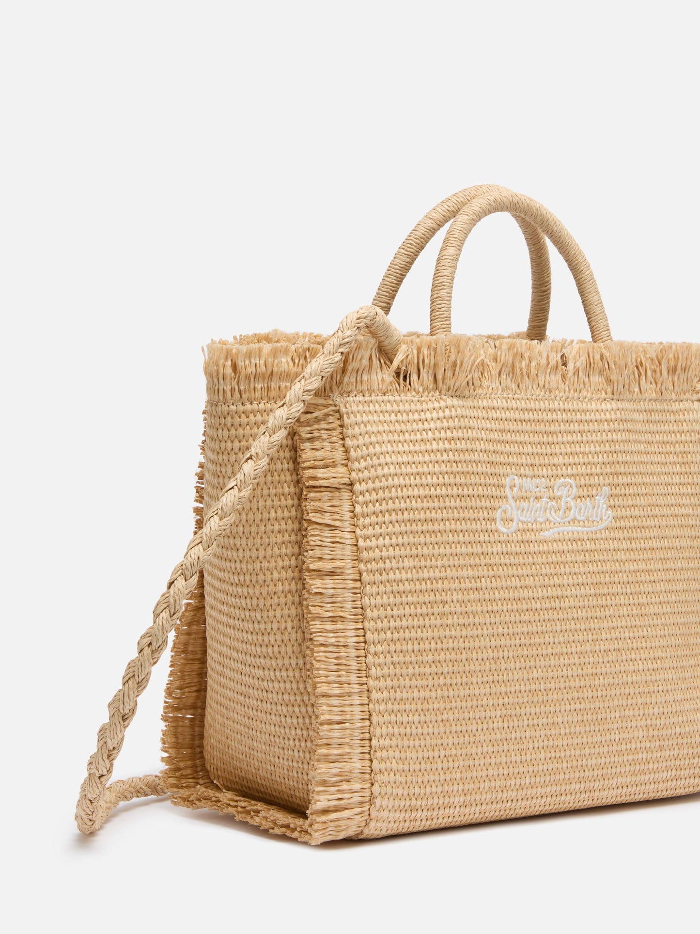 Borsa Colette effetto paglia con logo ricamato