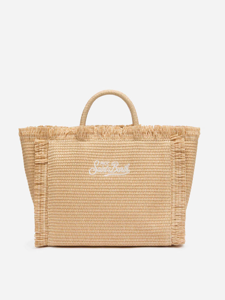Borsa Colette effetto paglia con logo ricamato