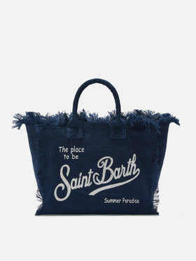 Borsa Colette in lino blu tinta unita