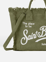 Military green Colette Linen handbag with Saint Barth logo print