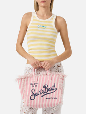 Colette linen striped bag in pink and white