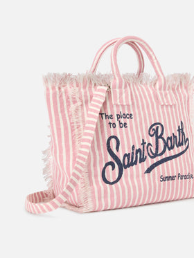 Colette linen striped bag in pink and white
