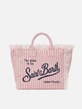 Colette linen striped bag in pink and white