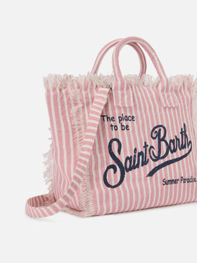 Colette linen striped bag in pink and white