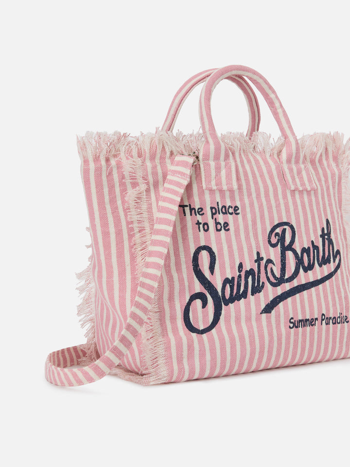 Colette linen striped bag in pink and white