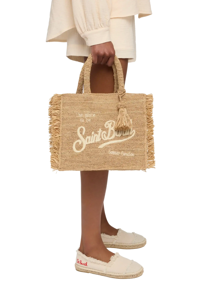 Colette Raffia handbag with logo embroidery and fringes - MC2 Saint Barth