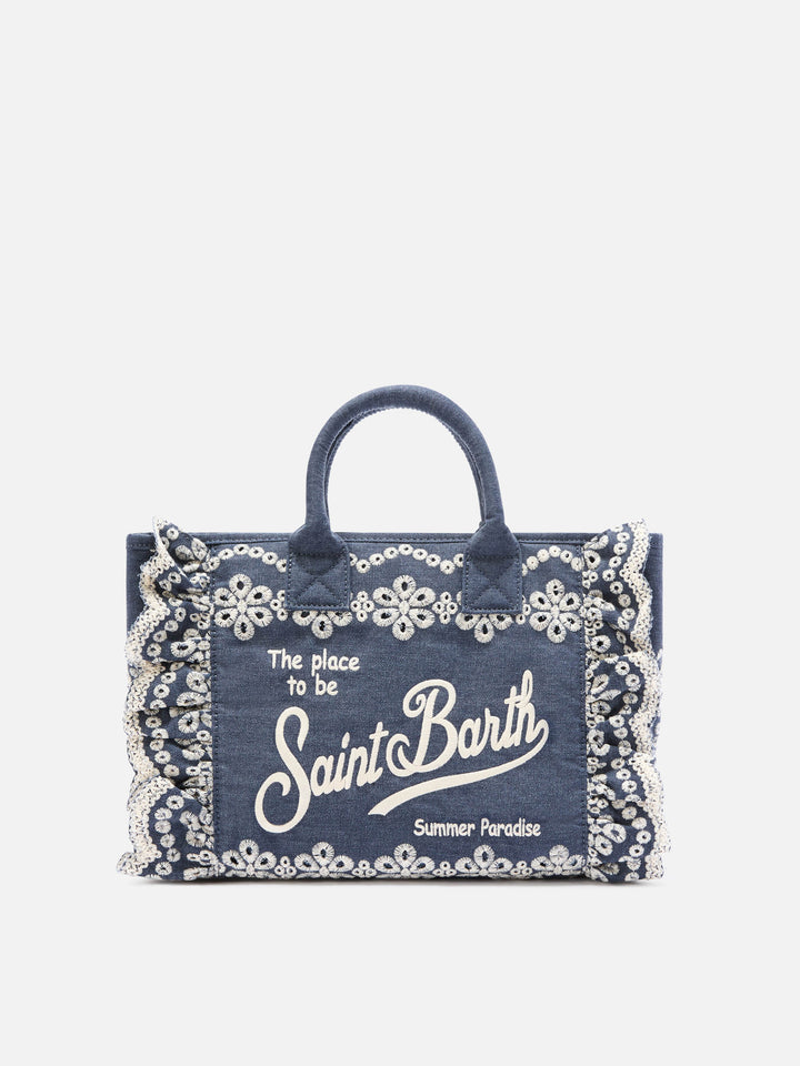 Colette Volant Tasche aus Dark-Wash-Denim mit dekorativer Stickerei 
