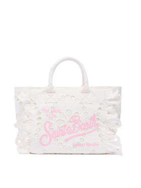 Colette white handbag in Sangallo cotton lace with flounce - MC2 Saint Barth