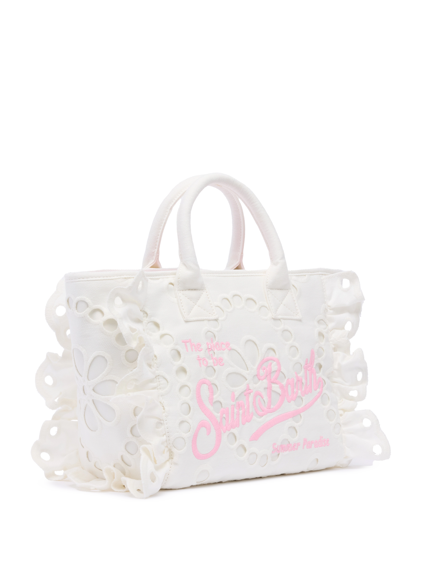 Colette white handbag in Sangallo cotton lace with flounce - MC2 Saint Barth