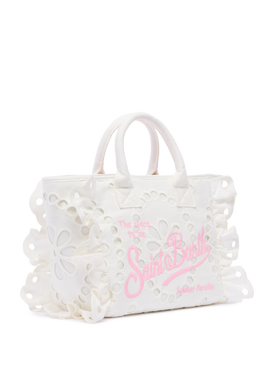 Colette white handbag in Sangallo cotton lace with flounce - MC2 Saint Barth