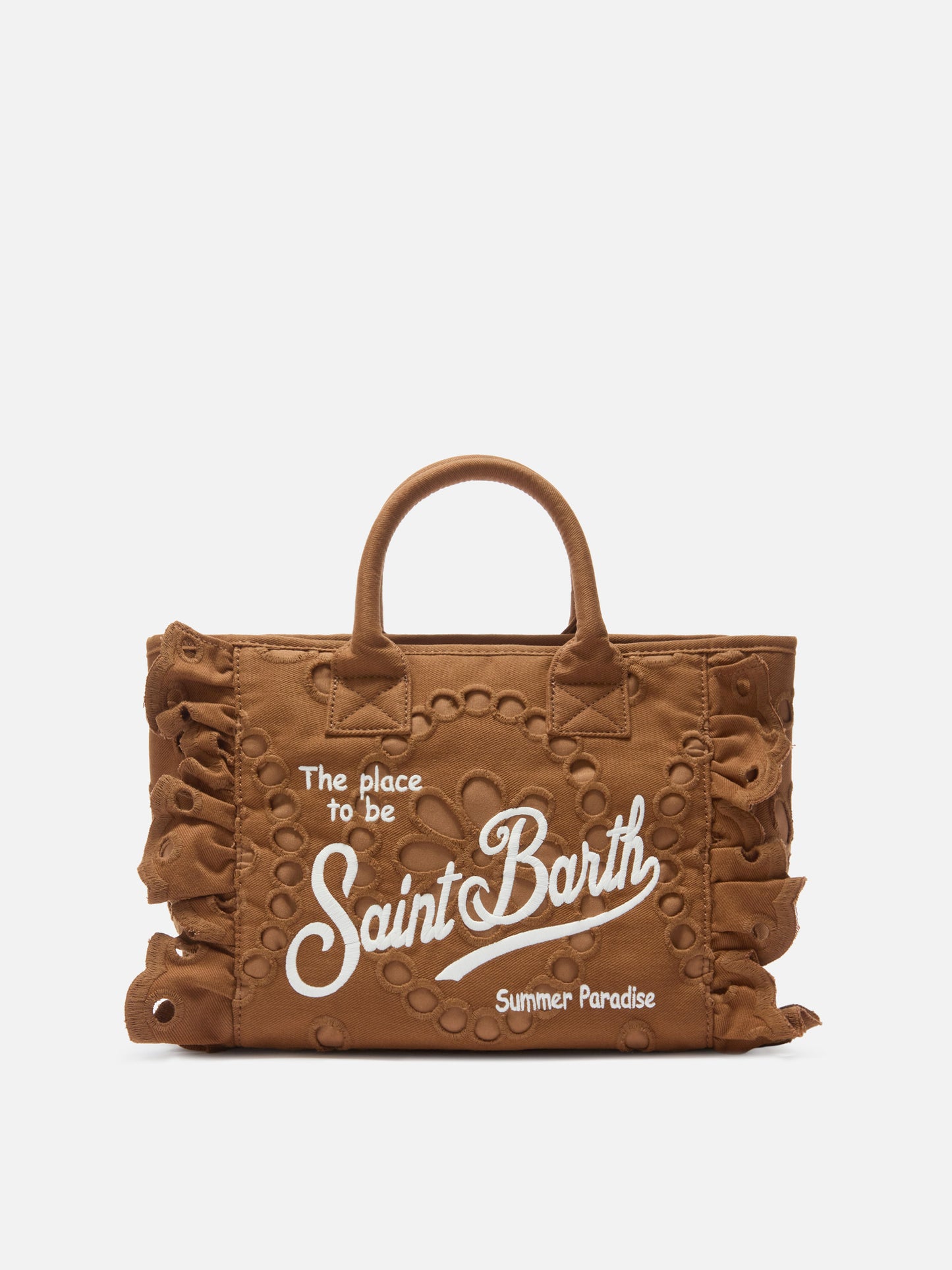 Colette Volant Tasche aus brauner Baumwolle mit Broderie anglaise 
