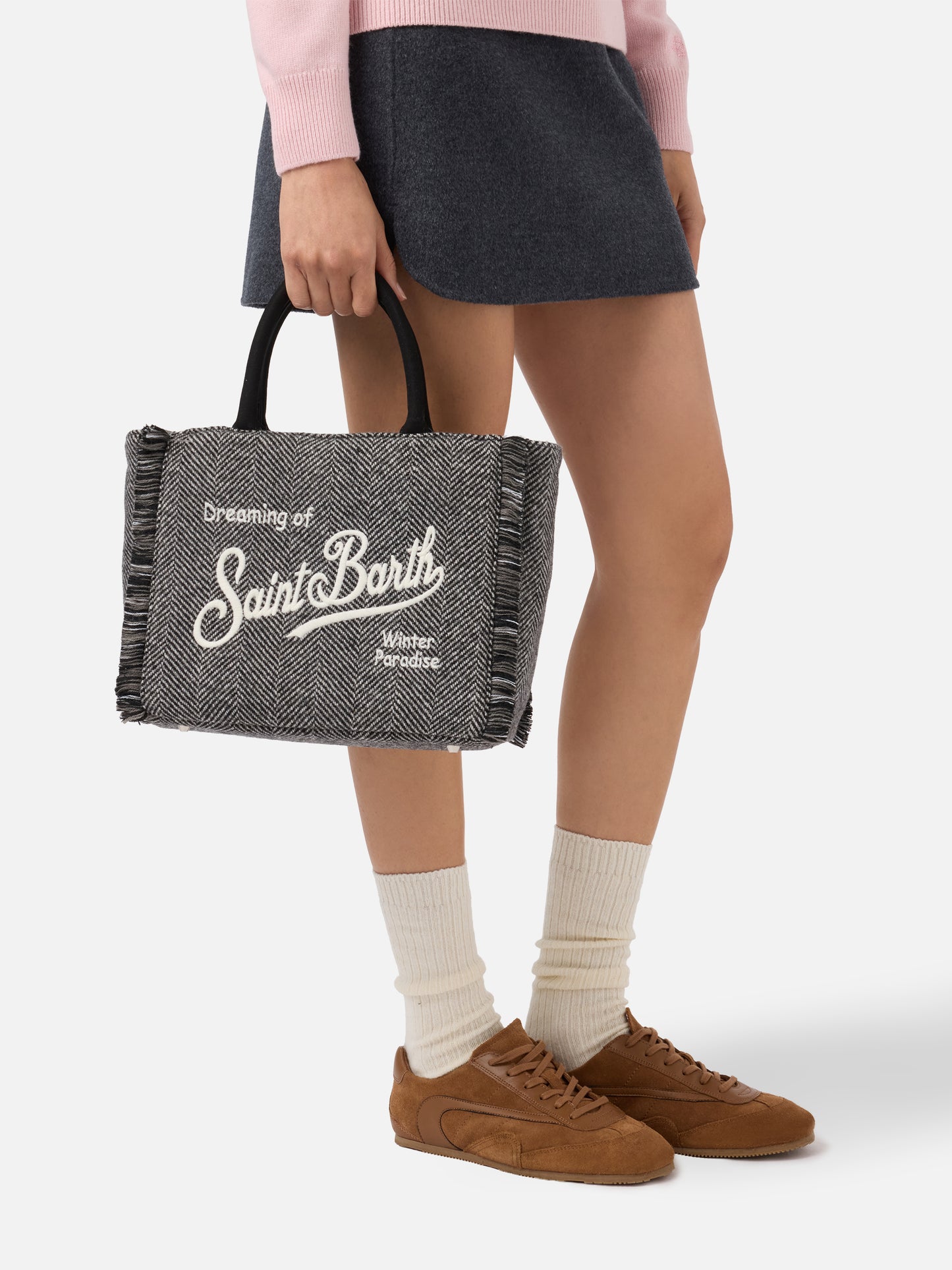 Colette Wool Handbag in herringbone wool blend