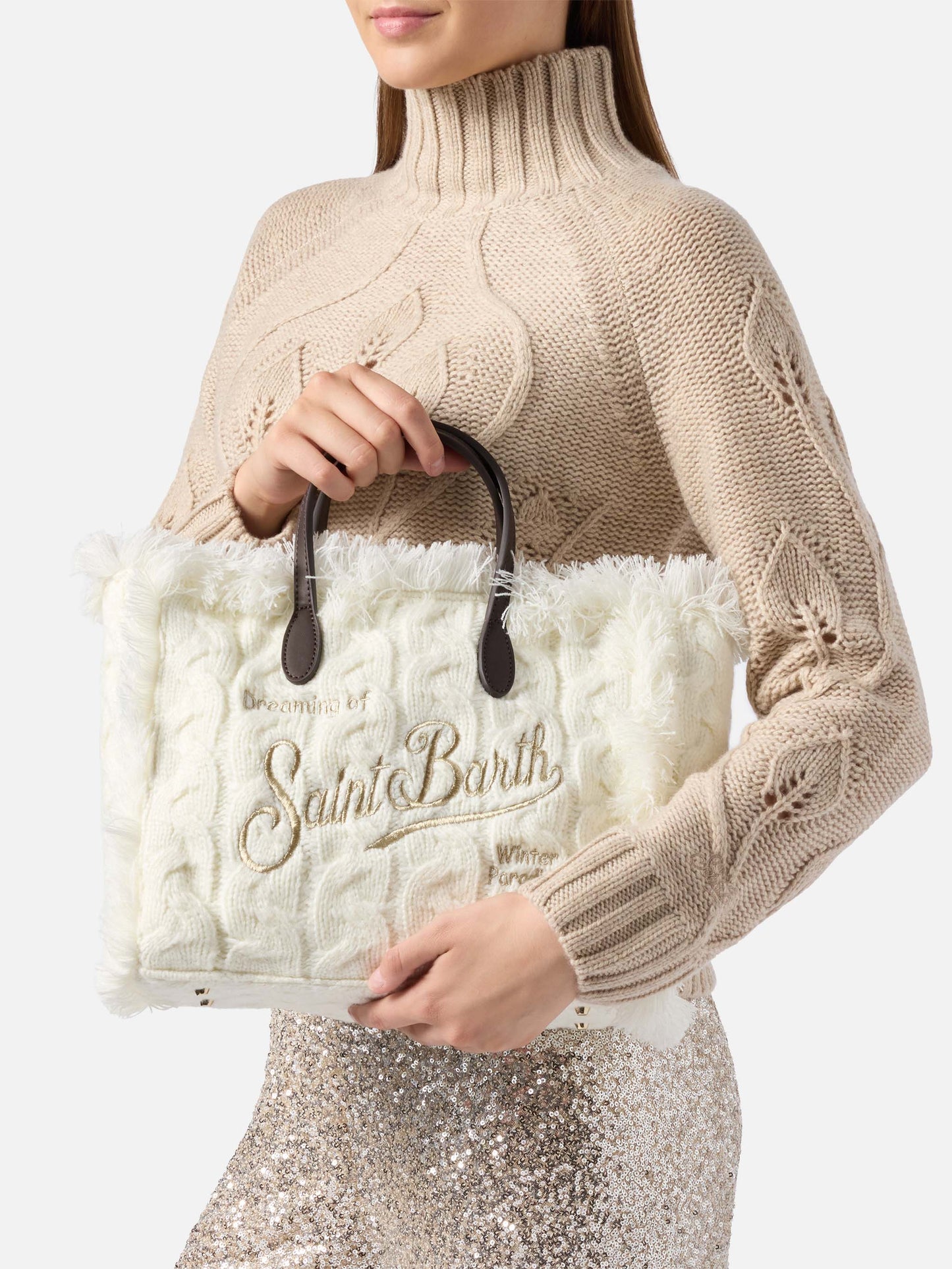 Colette Wool Braid Handbag in white braided wool blend