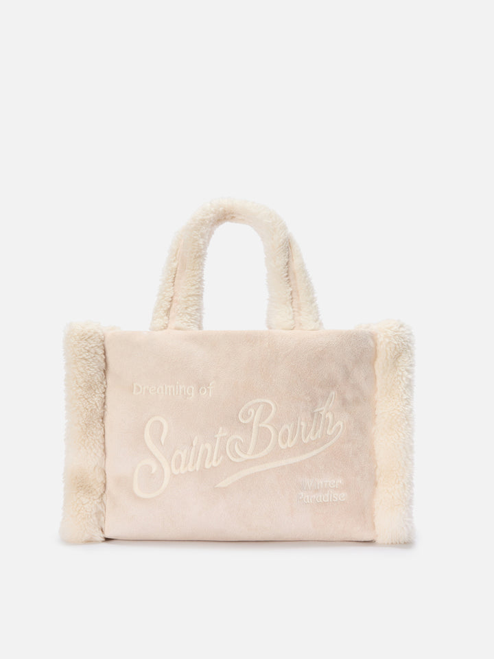 Colette Shearling Handbag in faux suede ice with shearling details