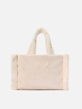 Colette Shearling Handtasche aus eisblauem Wildlederimitat mit Shearling-Details