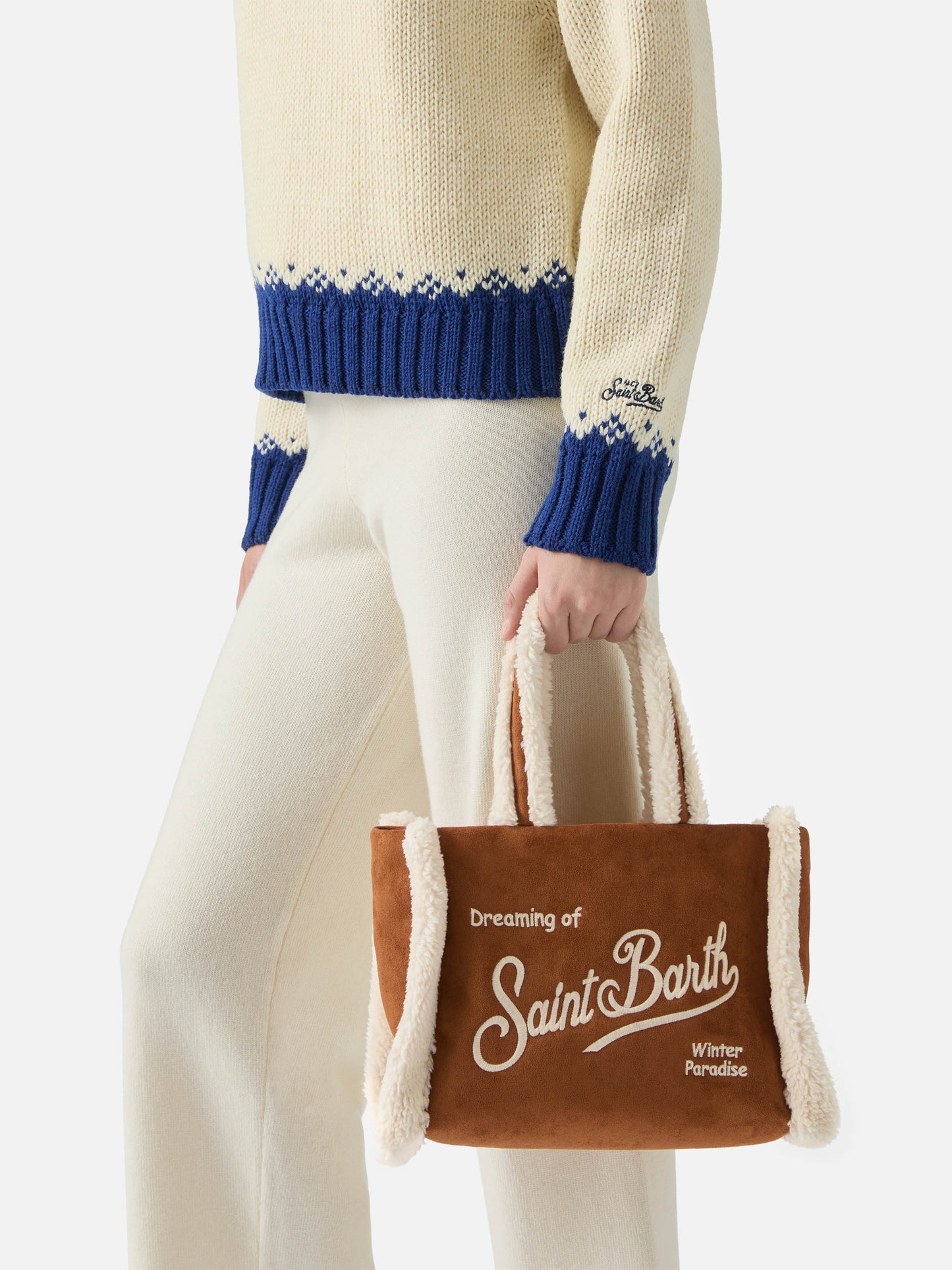 Borsa a mano  Colette Shearling  faux suede cammello con dettagli in shearling