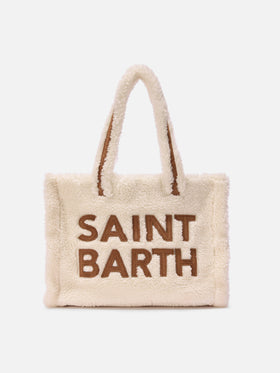 Borsa a mano Colette Teddy in sherpa bianco con maxi logo