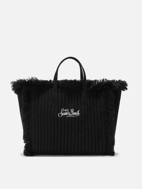 Borsa a mano Colette Wool Rib in misto lana nera a trecce