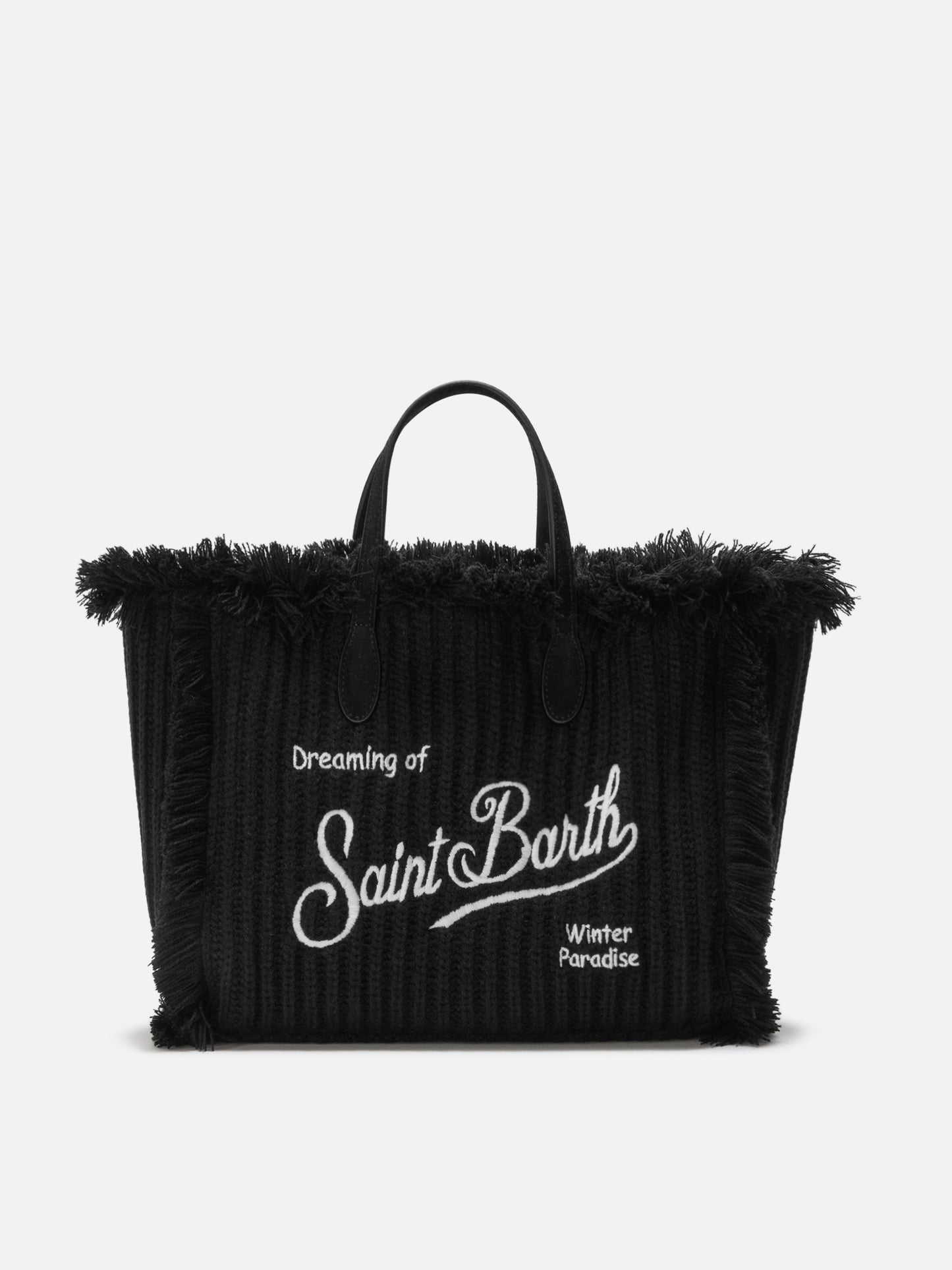 Borsa a mano Colette Wool Rib in misto lana nera a trecce