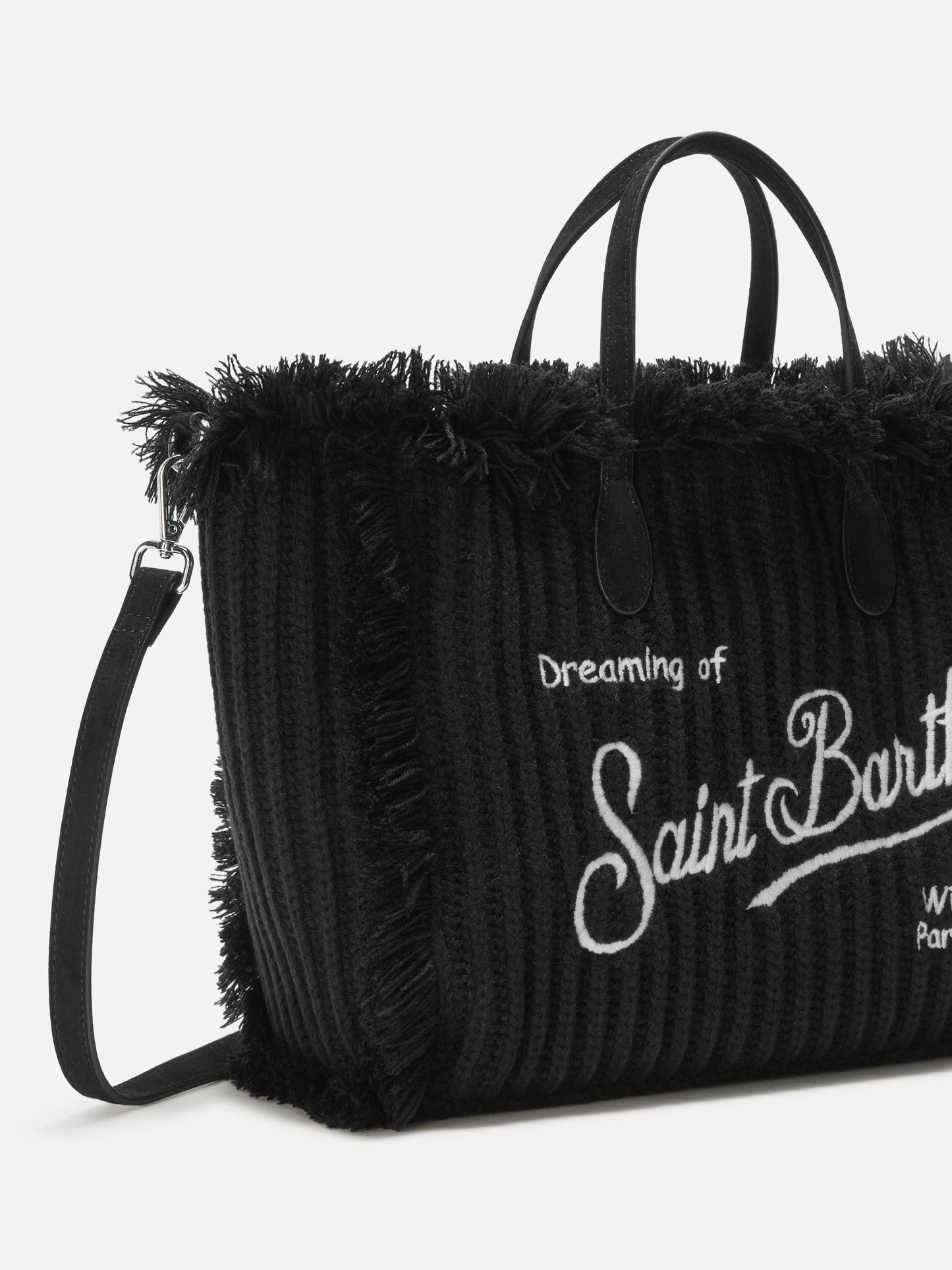Borsa a mano Colette Wool Rib in misto lana nera a trecce